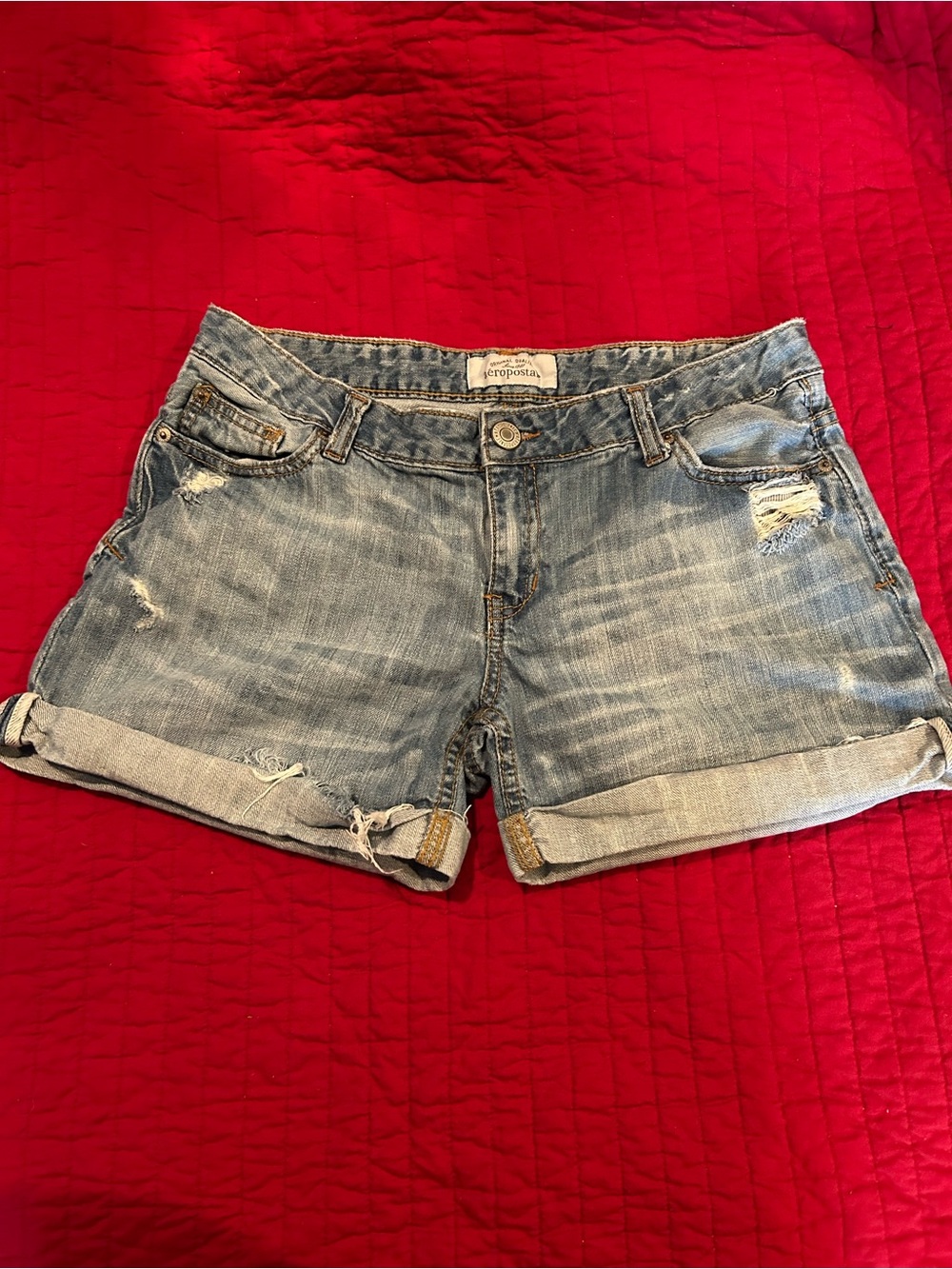 Aeropostale Light Blue Distressed Rolled-Hem Denim Shorts